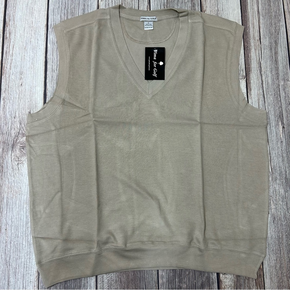 Pima For Golf Men’s XL Peruvian Pima Cotton Beige Sleeveless Golf Sweater Vest